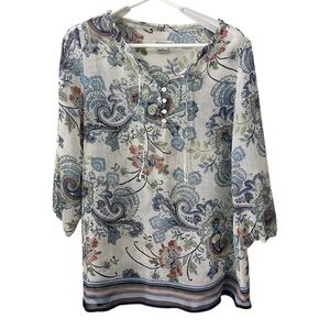 Liz Claiborne Floral Paisley Print Women's Casual Lightweight Summer Top Medium